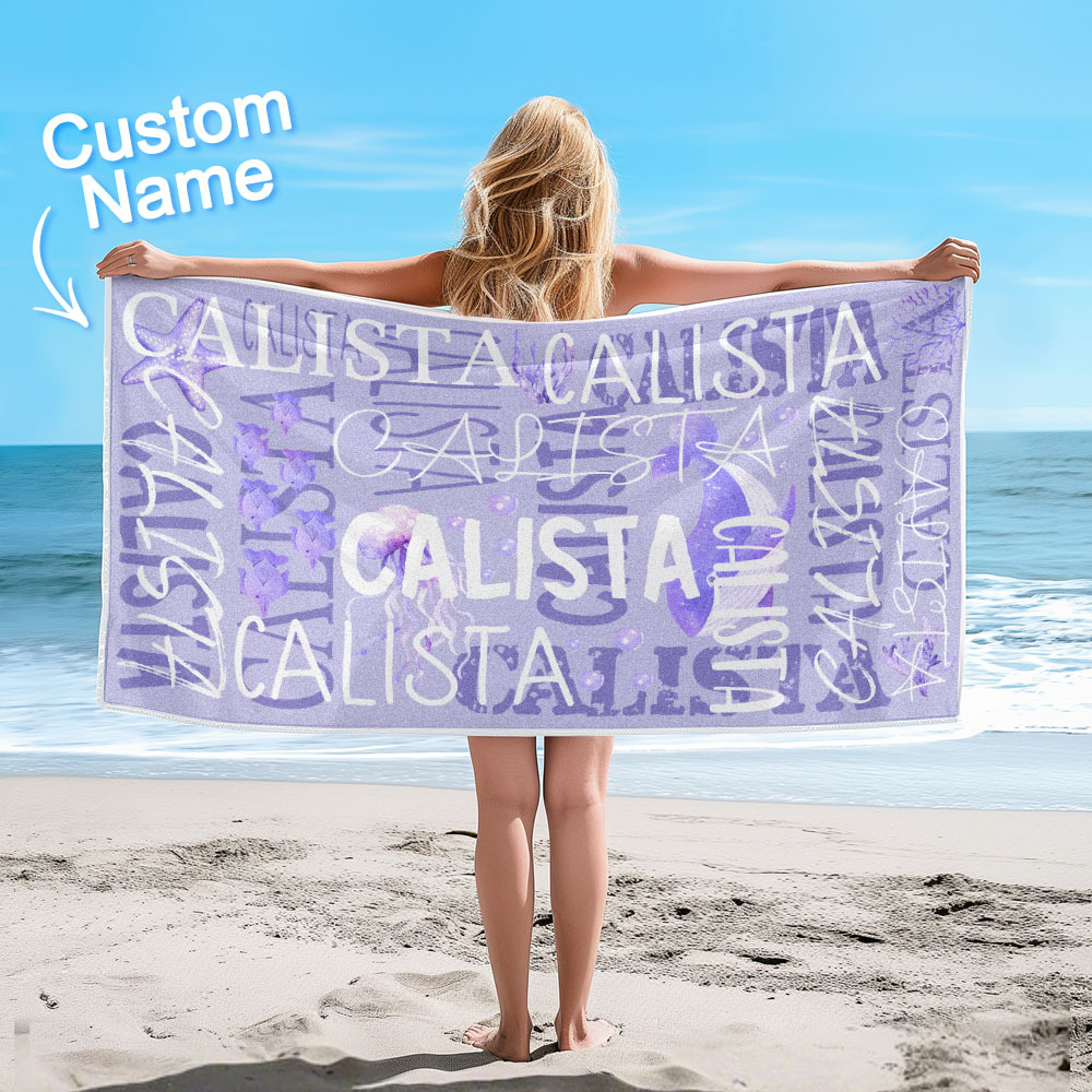 Personalized Whale Beach Towel with Name Custom Monogram Beach Towel - auphotoblanket