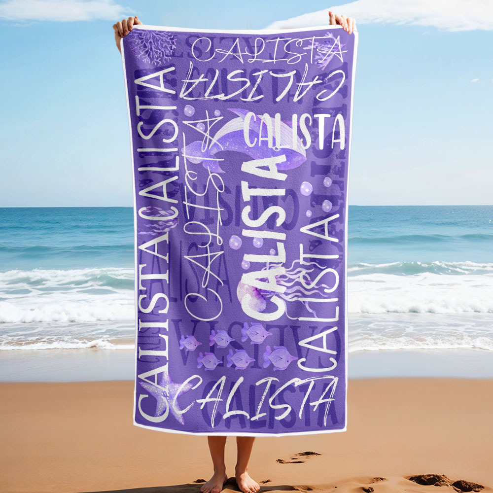Personalized Whale Beach Towel with Name Custom Monogram Beach Towel - auphotoblanket