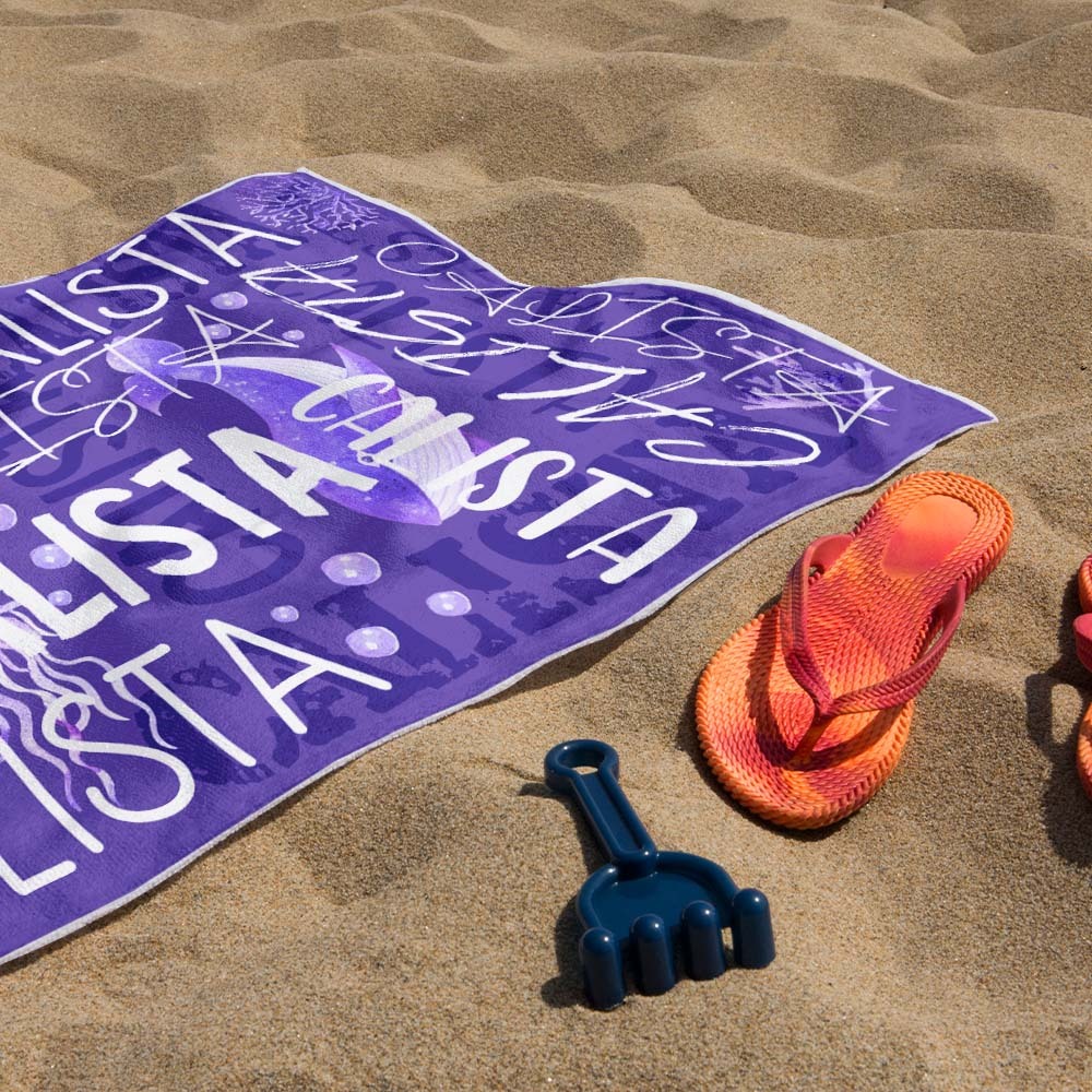 Personalized Whale Beach Towel with Name Custom Monogram Beach Towel - auphotoblanket