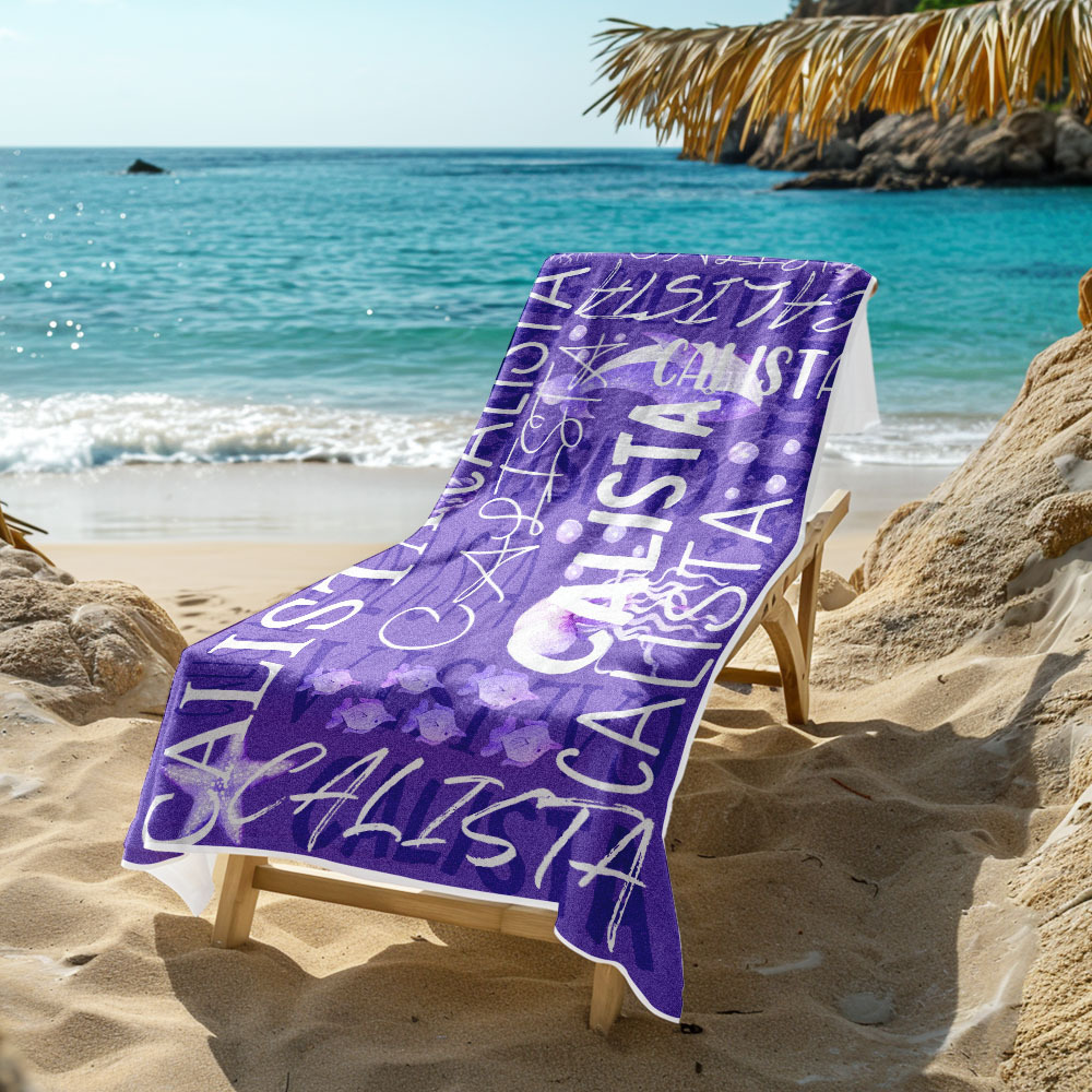 Personalized Whale Beach Towel with Name Custom Monogram Beach Towel - auphotoblanket