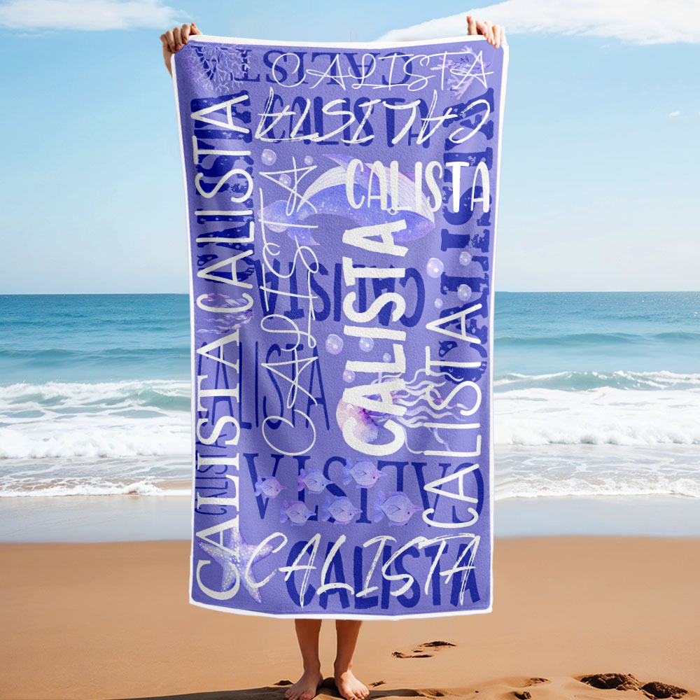 Personalized Whale Beach Towel with Name Custom Monogram Beach Towel - auphotoblanket