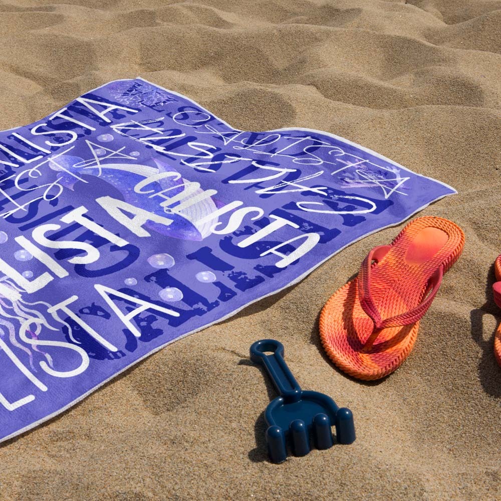 Personalized Whale Beach Towel with Name Custom Monogram Beach Towel - auphotoblanket