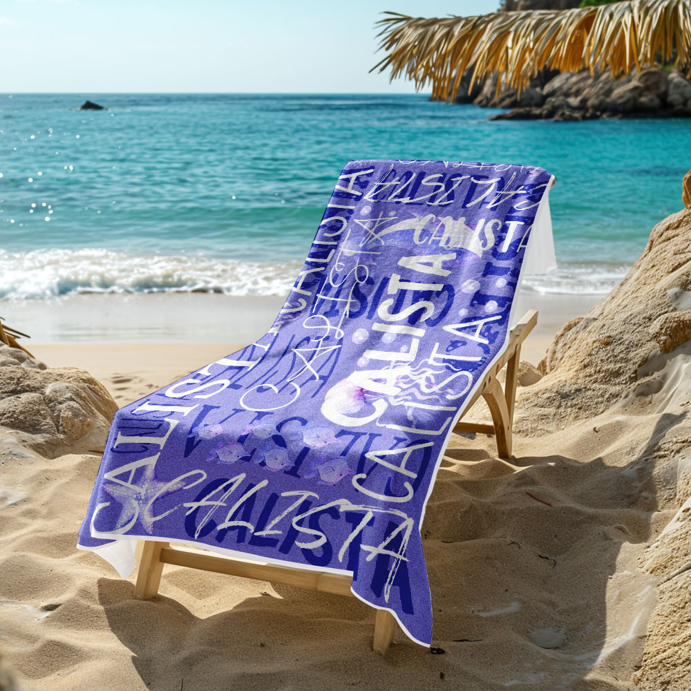 Personalized Whale Beach Towel with Name Custom Monogram Beach Towel - auphotoblanket