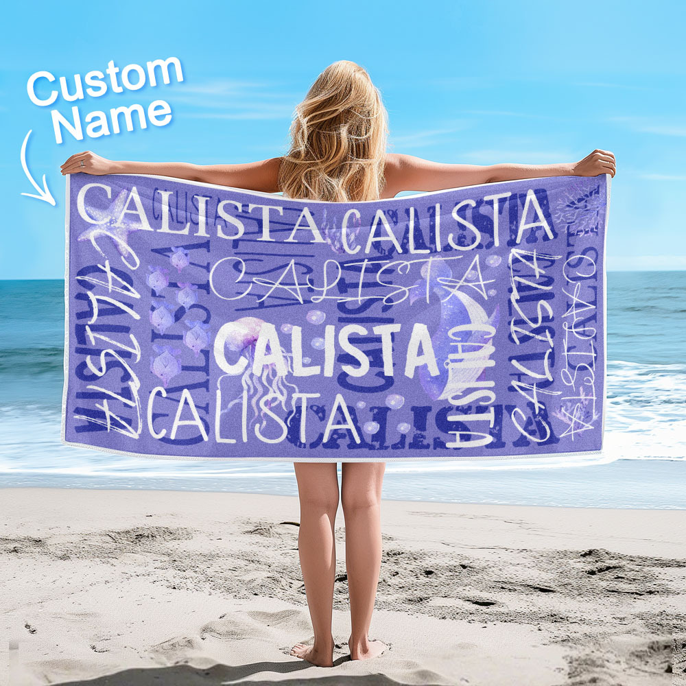 Personalized Whale Beach Towel with Name Custom Monogram Beach Towel - auphotoblanket