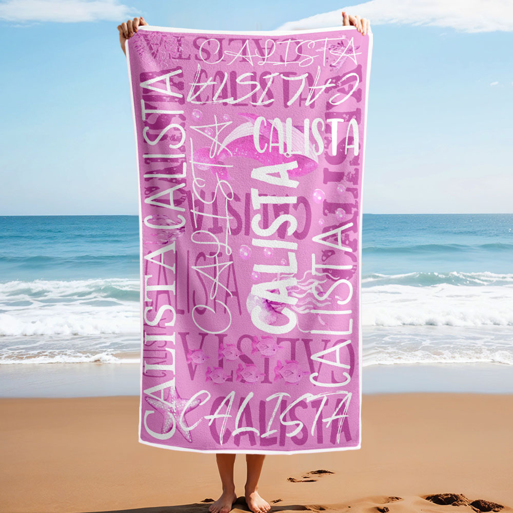 Personalized Whale Beach Towel with Name Custom Monogram Beach Towel - auphotoblanket