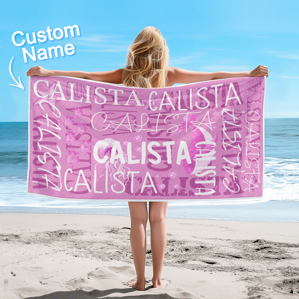 Personalized Whale Beach Towel with Name Custom Monogram Beach Towel - auphotoblanket