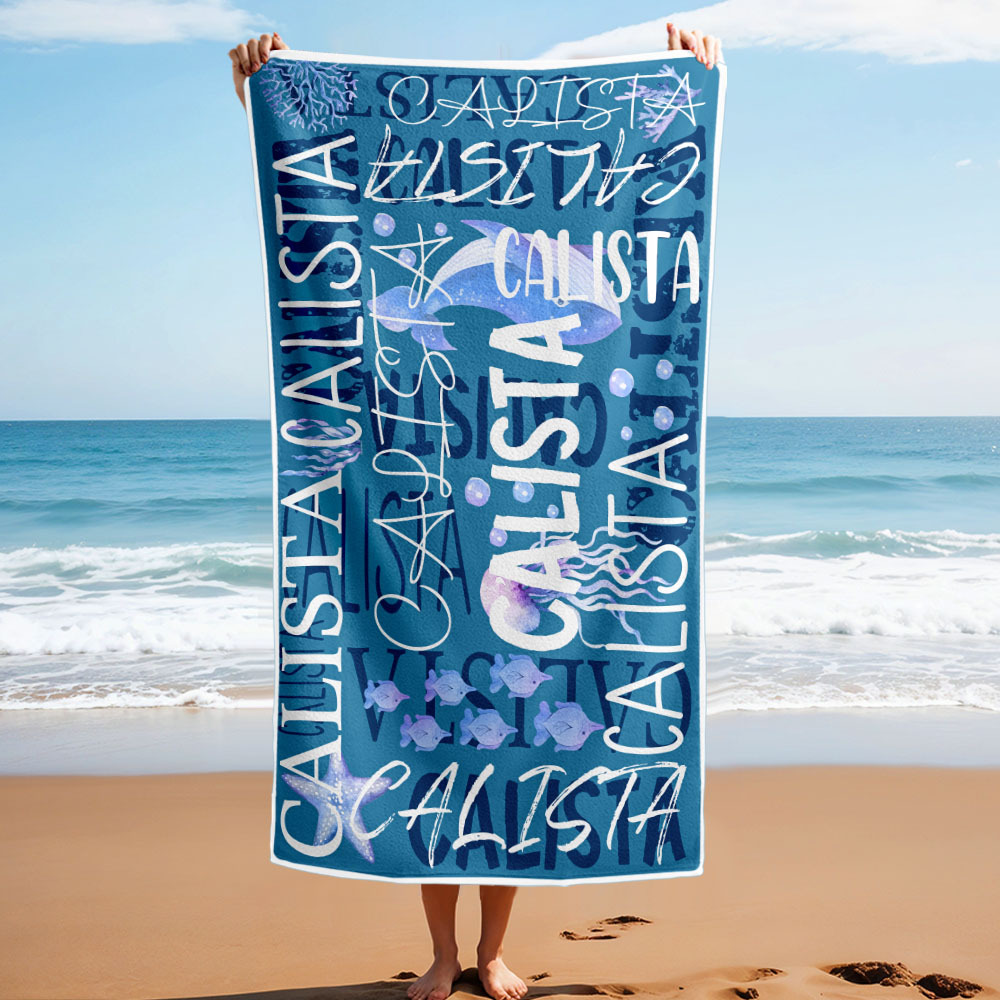 Personalized Whale Beach Towel with Name Custom Monogram Beach Towel - auphotoblanket