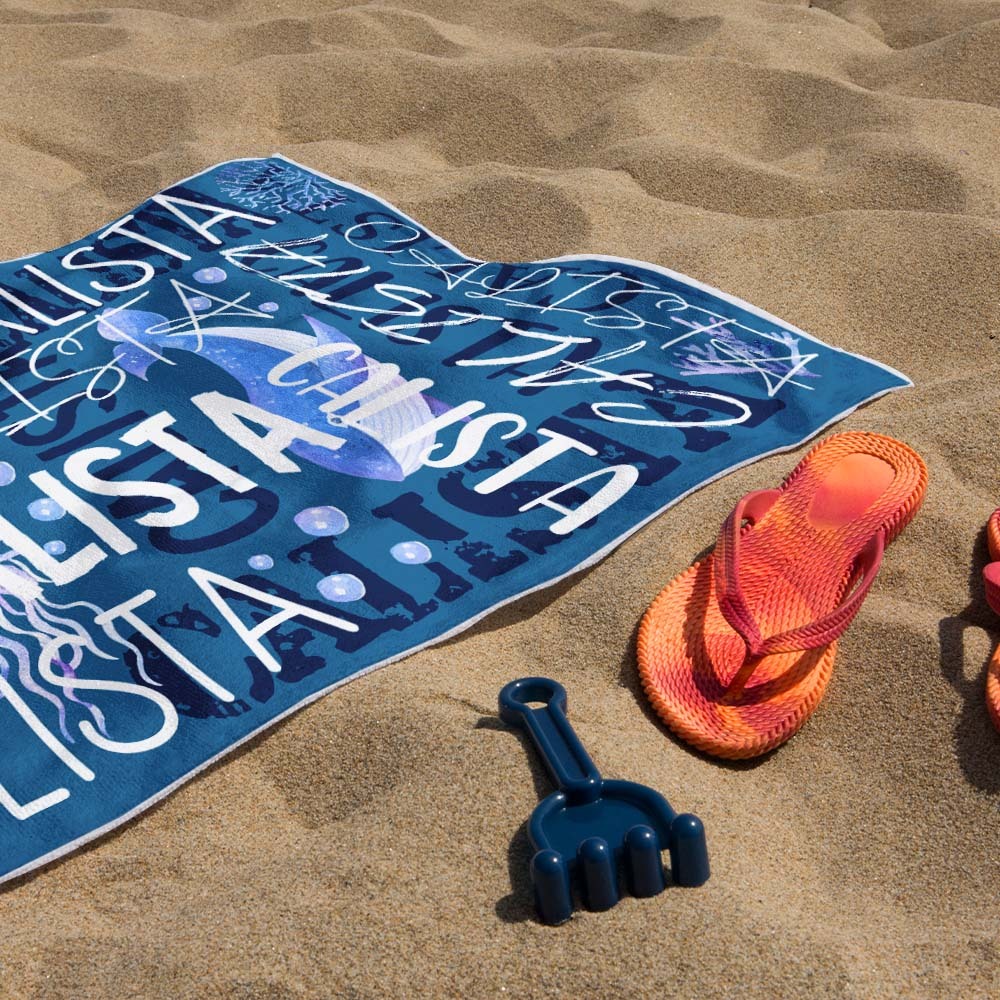 Personalized Whale Beach Towel with Name Custom Monogram Beach Towel - auphotoblanket