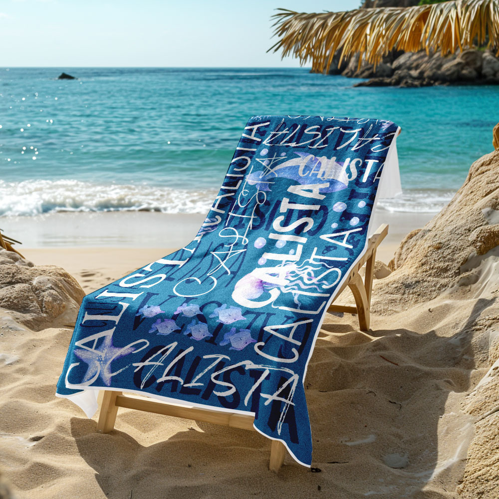 Personalized Whale Beach Towel with Name Custom Monogram Beach Towel - auphotoblanket