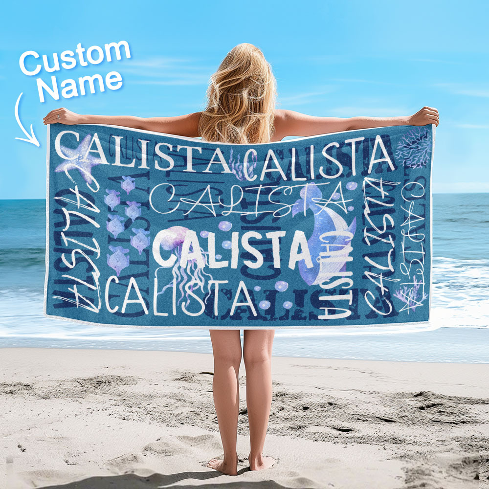 Personalized Whale Beach Towel with Name Custom Monogram Beach Towel - auphotoblanket