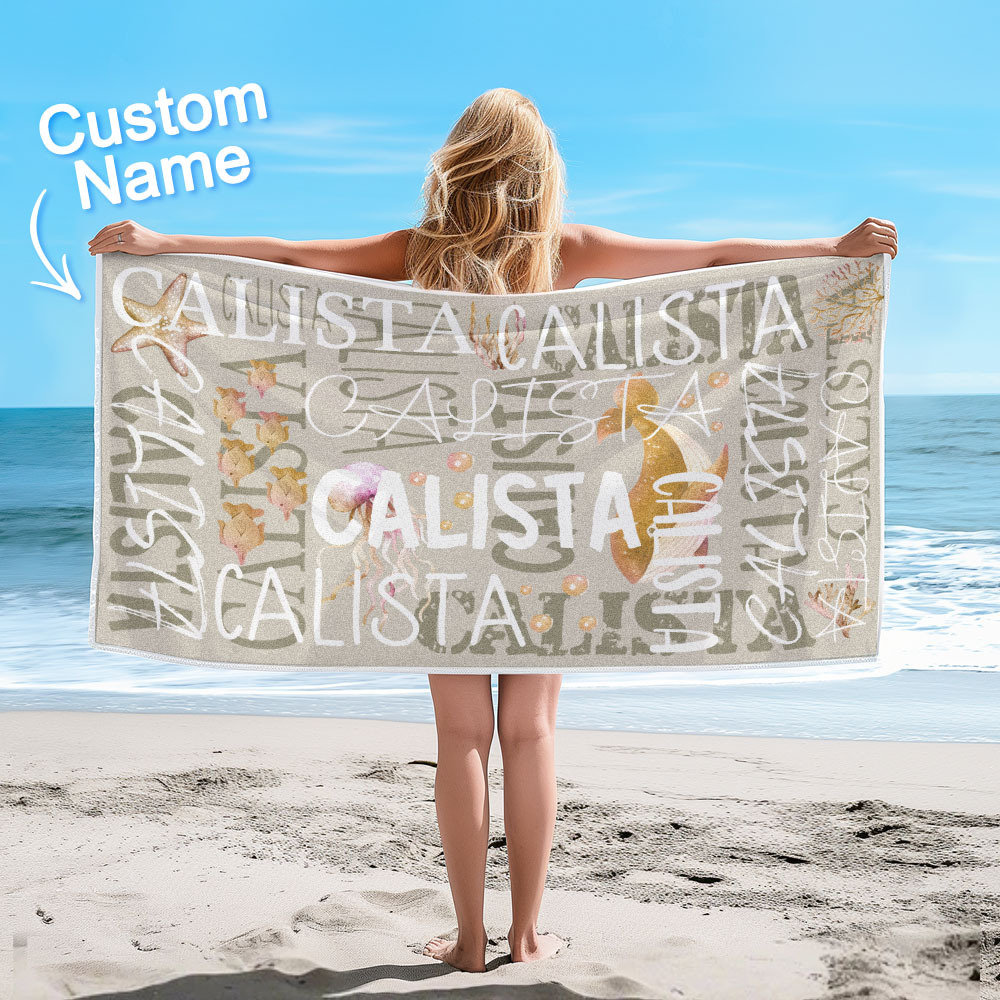 Personalized Whale Beach Towel with Name Custom Monogram Beach Towel - auphotoblanket