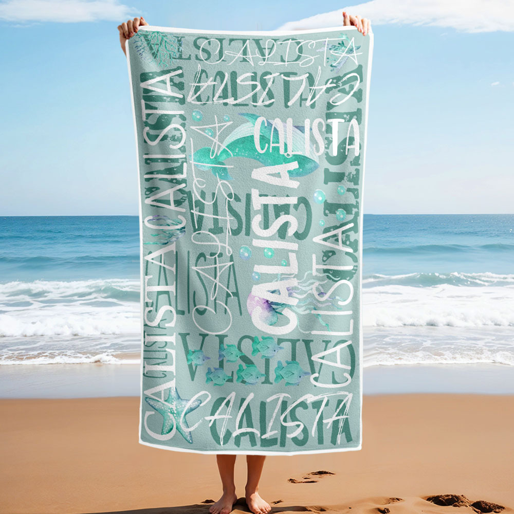 Personalized Whale Beach Towel with Name Custom Monogram Beach Towel - auphotoblanket