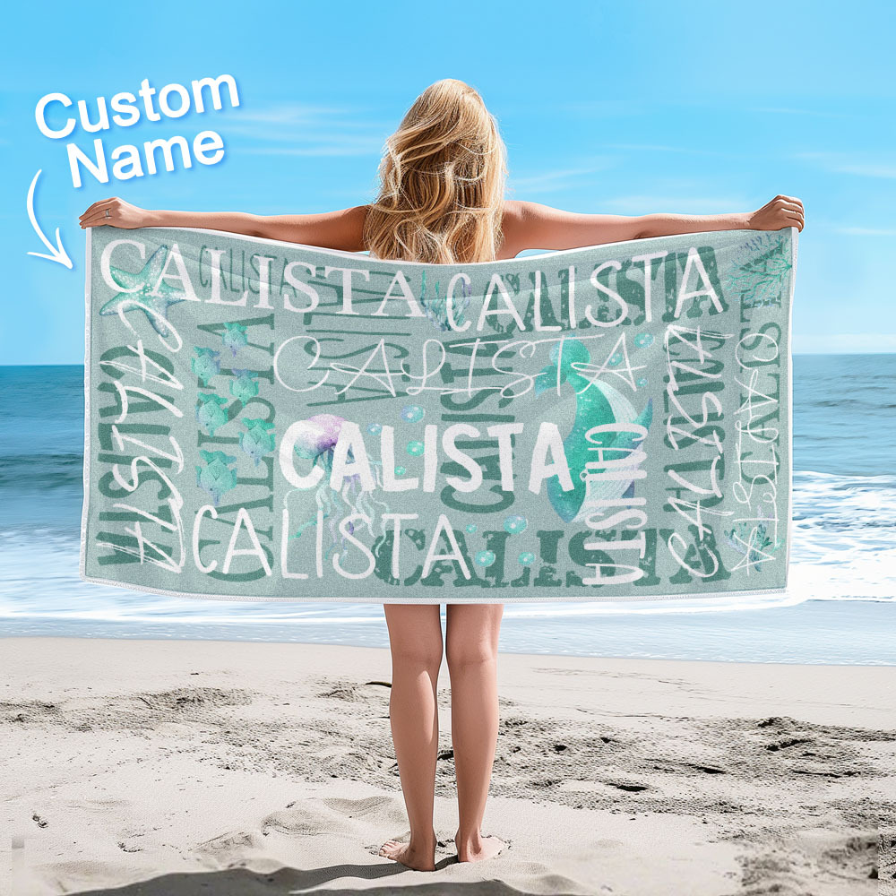 Personalized Whale Beach Towel with Name Custom Monogram Beach Towel - auphotoblanket