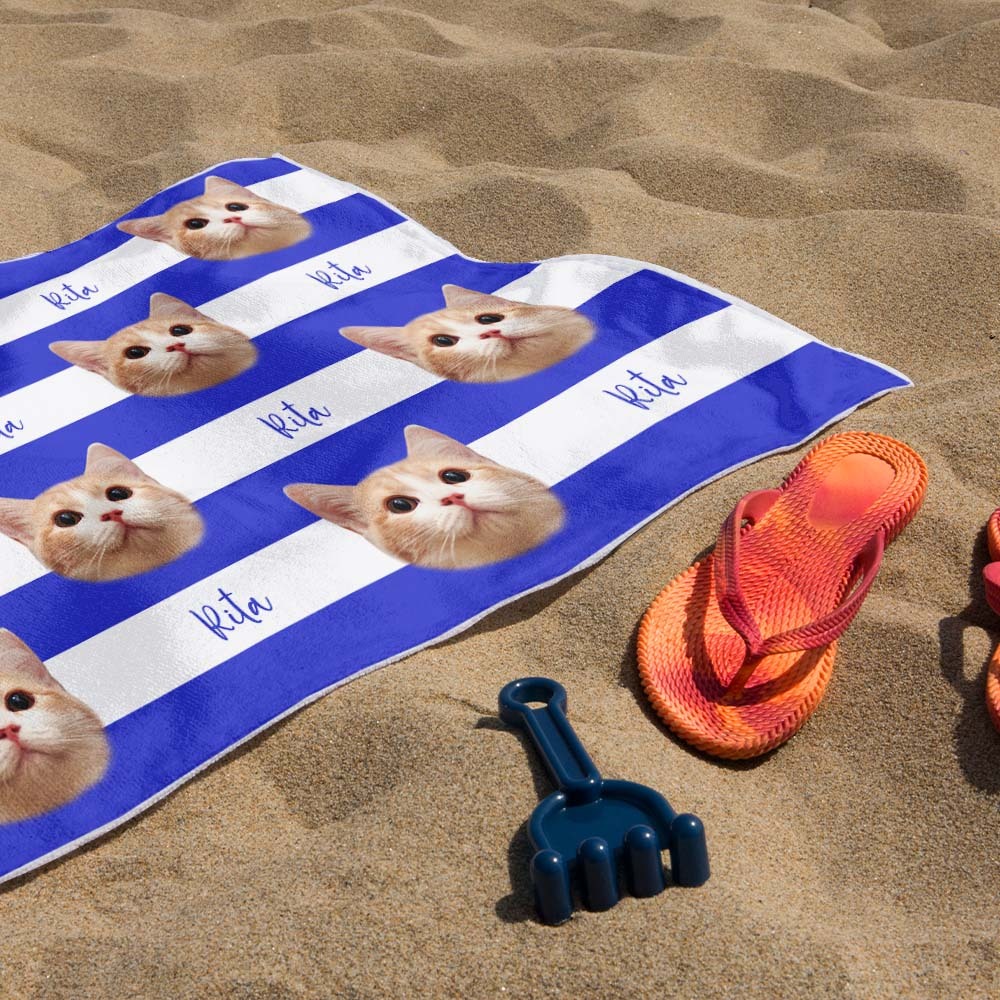 Custom Pet Photo Beach Towel Stripe Beach Towel Gift Summer Holiday - auphotoblanket