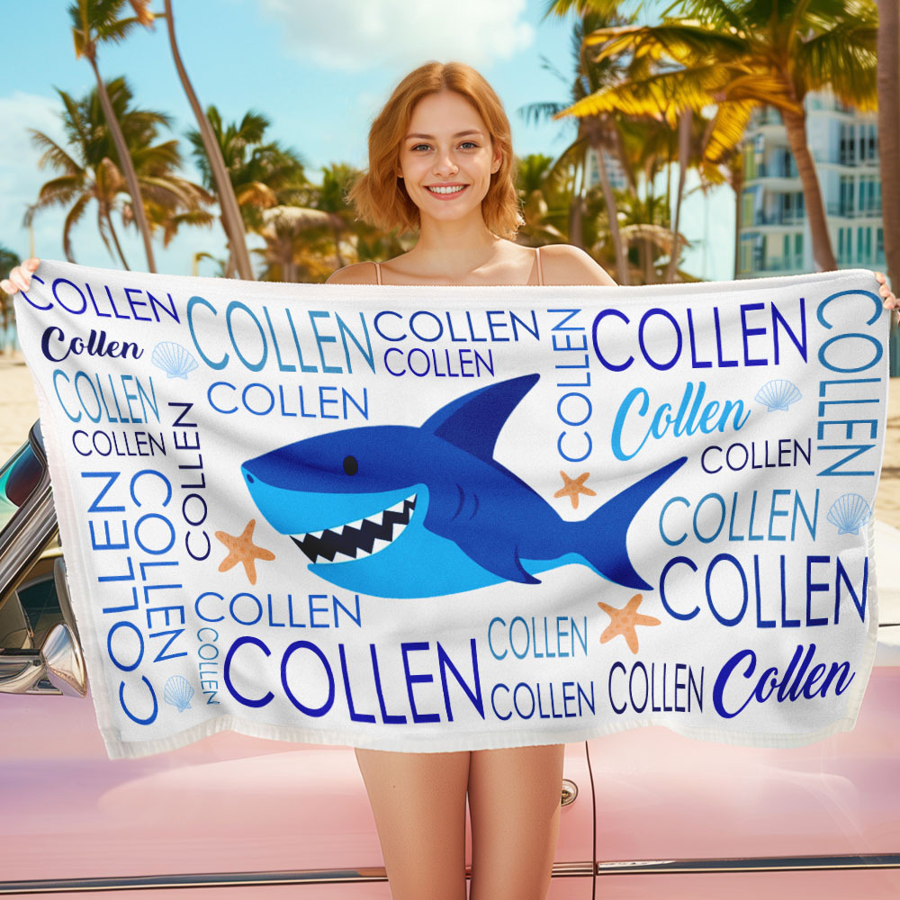 Custom Beach Towel with Name Ocean Animals Pool Towel Pool Party Gift - auphotoblanket
