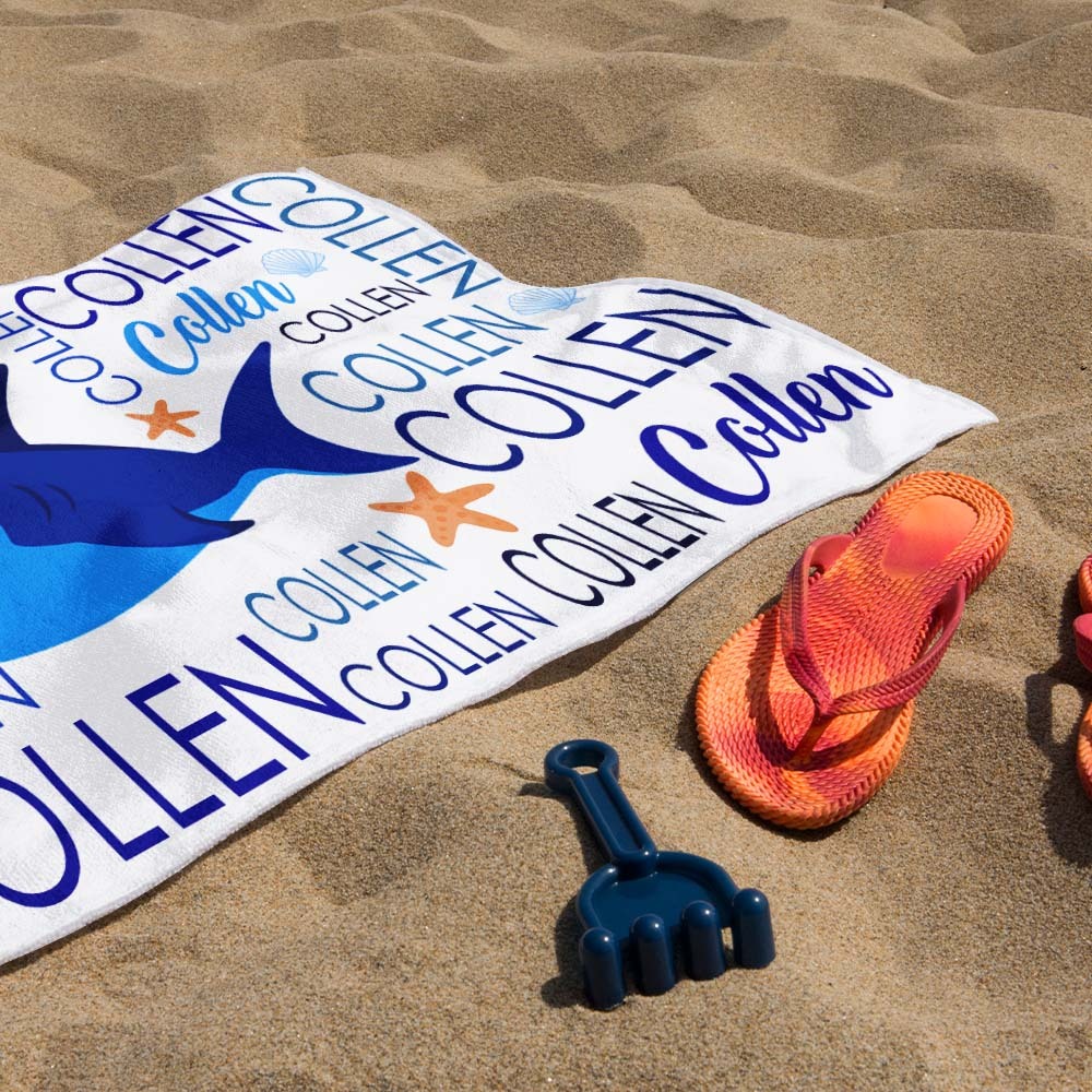 Custom Beach Towel with Name Ocean Animals Pool Towel Pool Party Gift - auphotoblanket