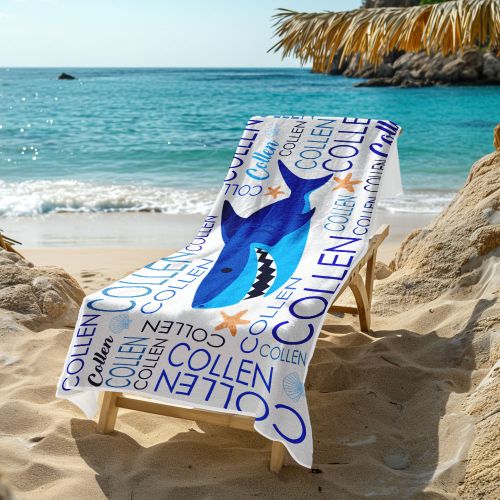 Custom Beach Towel with Name Ocean Animals Pool Towel Pool Party Gift - auphotoblanket