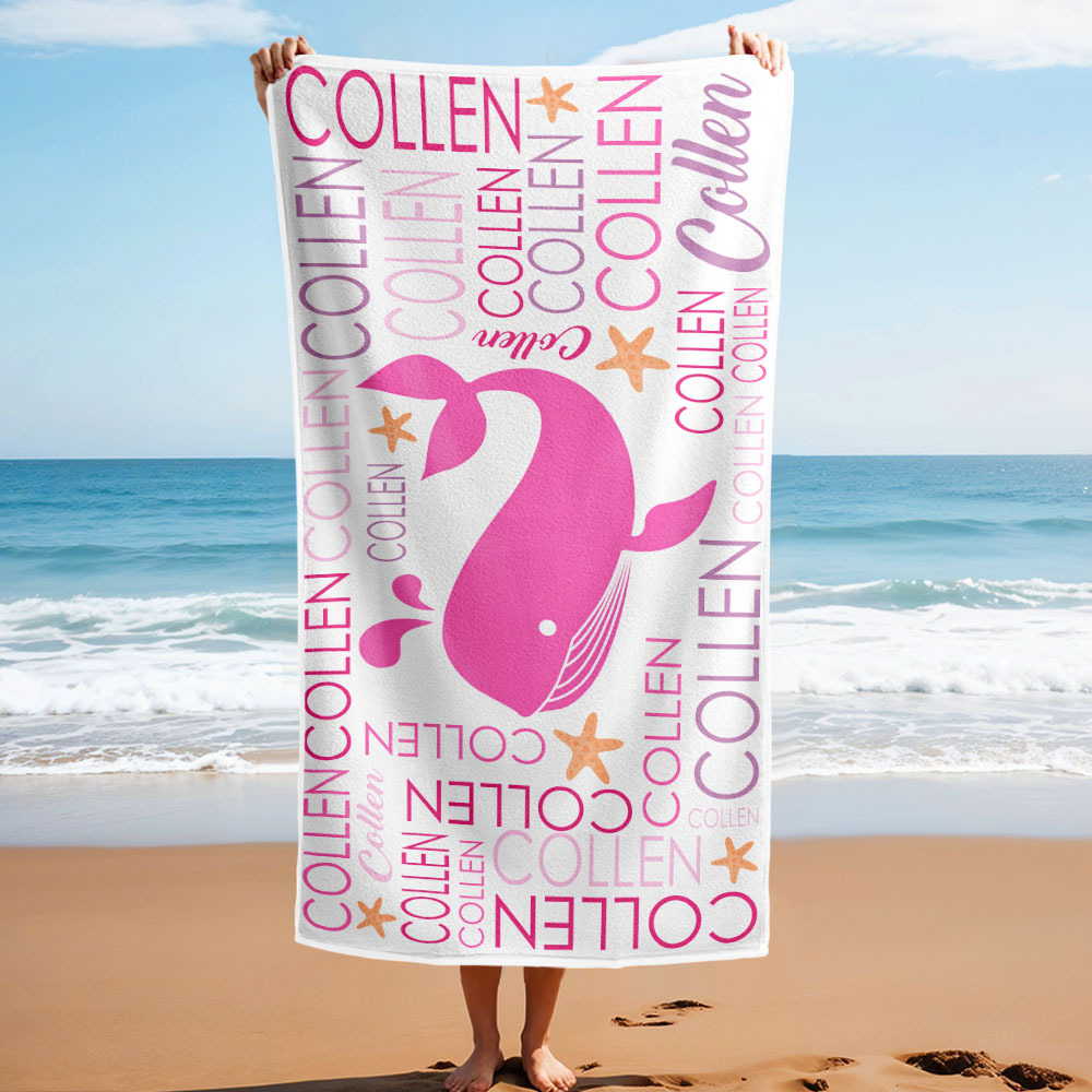 Custom Beach Towel with Name Ocean Animals Pool Towel Pool Party Gift - auphotoblanket