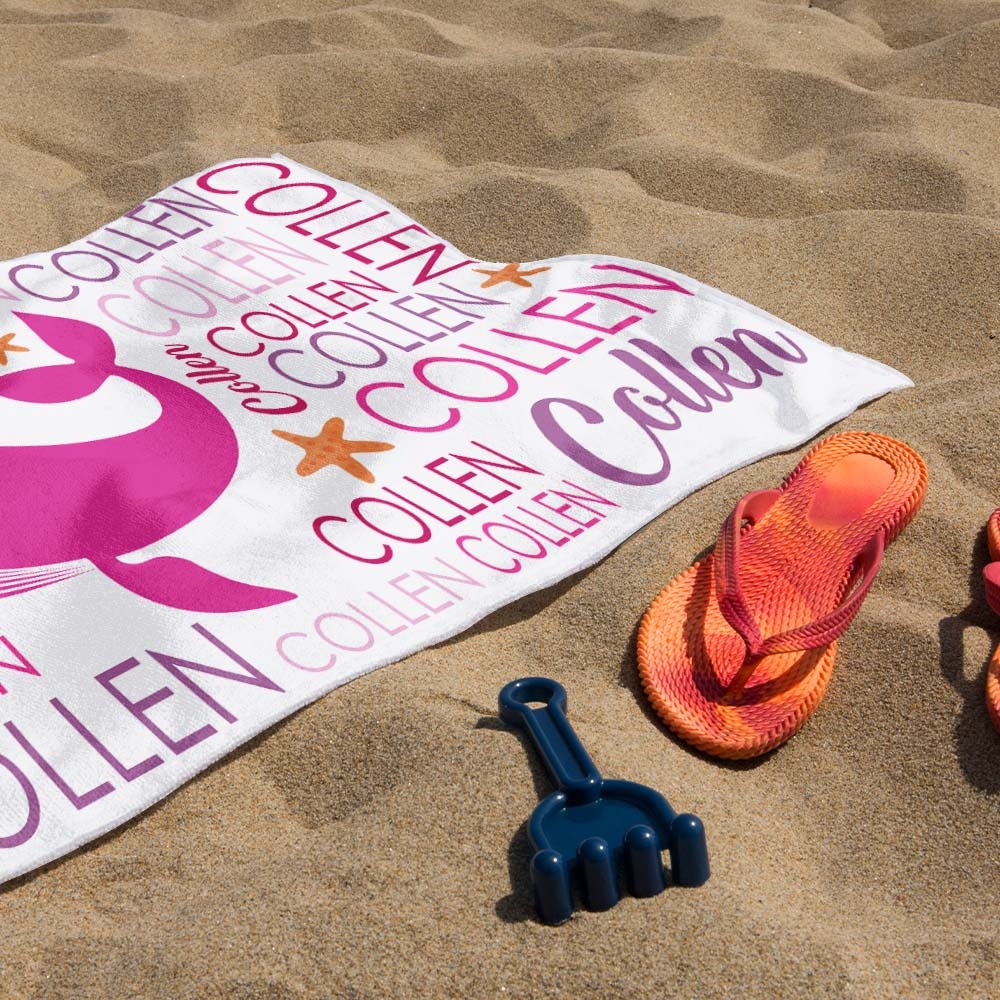 Custom Beach Towel with Name Ocean Animals Pool Towel Pool Party Gift - auphotoblanket