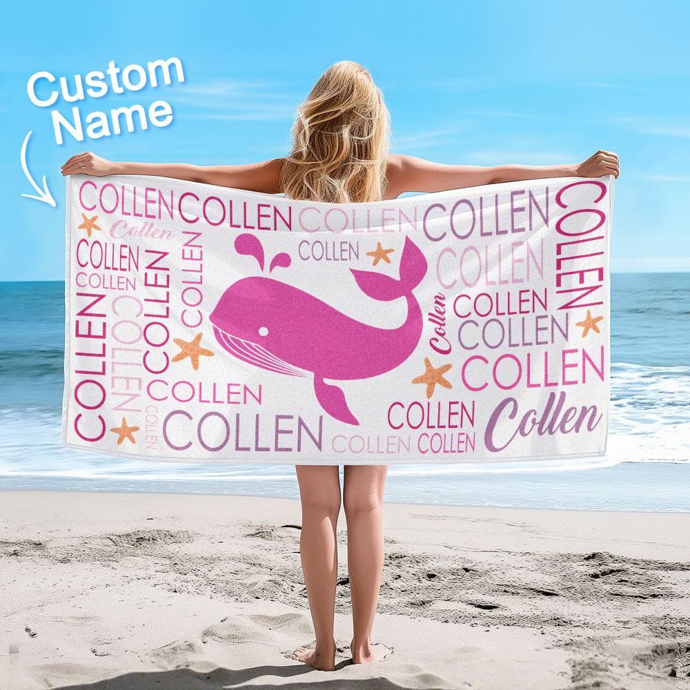 Custom Beach Towel with Name Ocean Animals Pool Towel Pool Party Gift - auphotoblanket