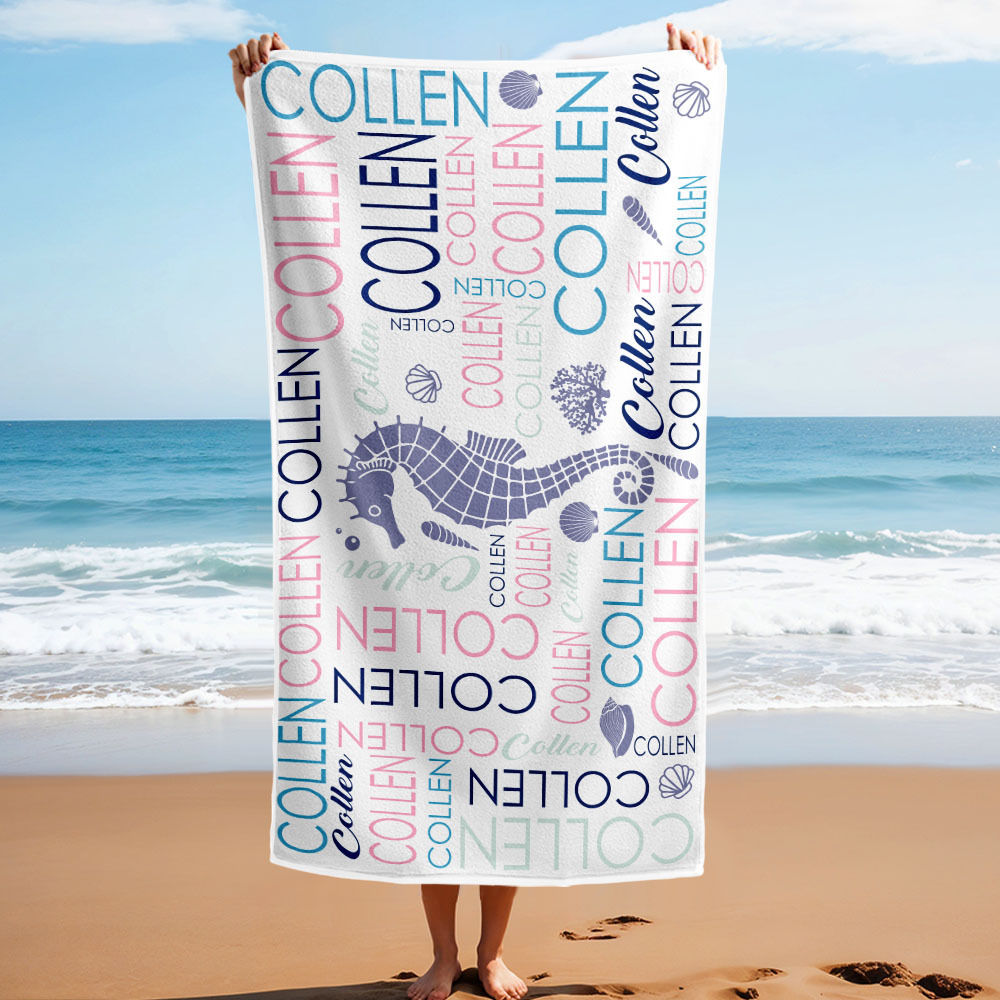 Custom Beach Towel with Name Ocean Animals Pool Towel Pool Party Gift - auphotoblanket