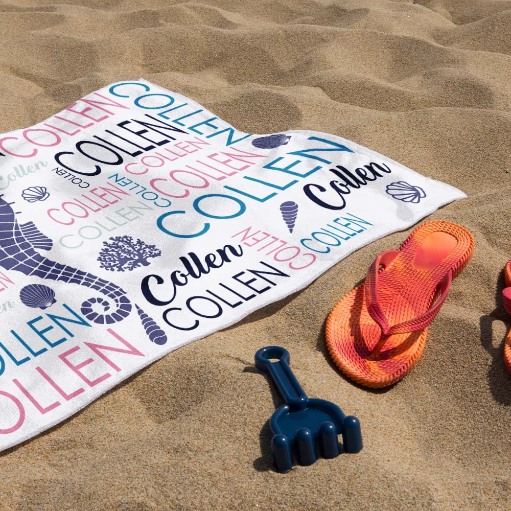 Custom Beach Towel with Name Ocean Animals Pool Towel Pool Party Gift - auphotoblanket