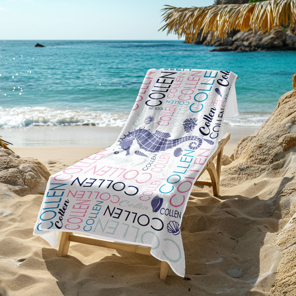Custom Beach Towel with Name Ocean Animals Pool Towel Pool Party Gift - auphotoblanket