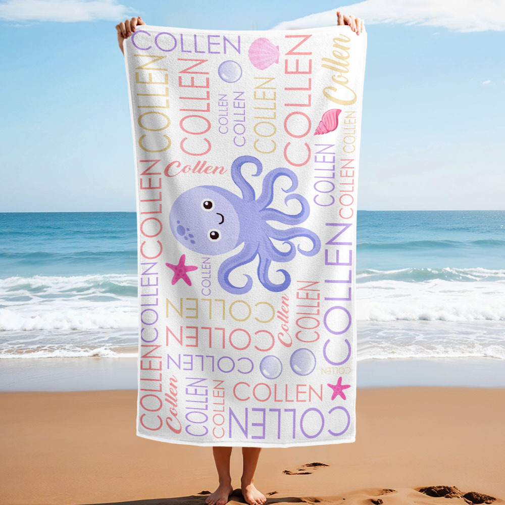 Custom Beach Towel with Name Ocean Animals Pool Towel Pool Party Gift - auphotoblanket