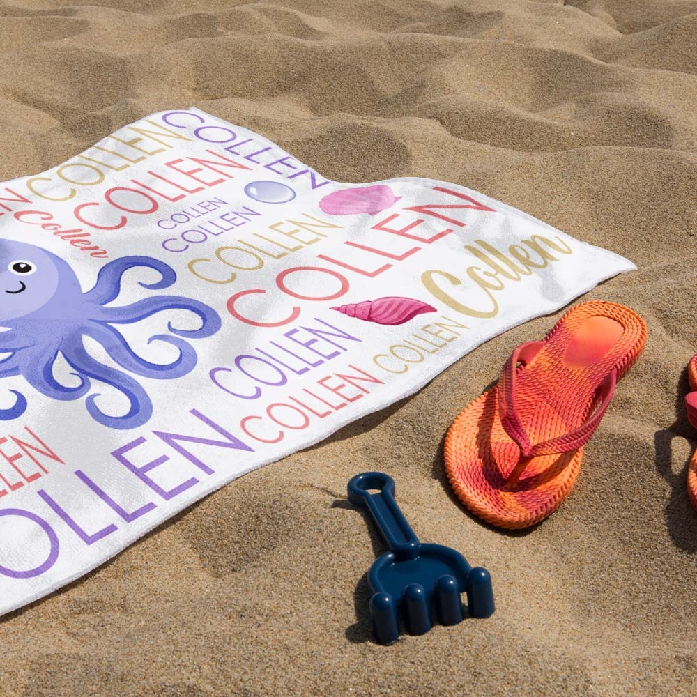 Custom Beach Towel with Name Ocean Animals Pool Towel Pool Party Gift - auphotoblanket