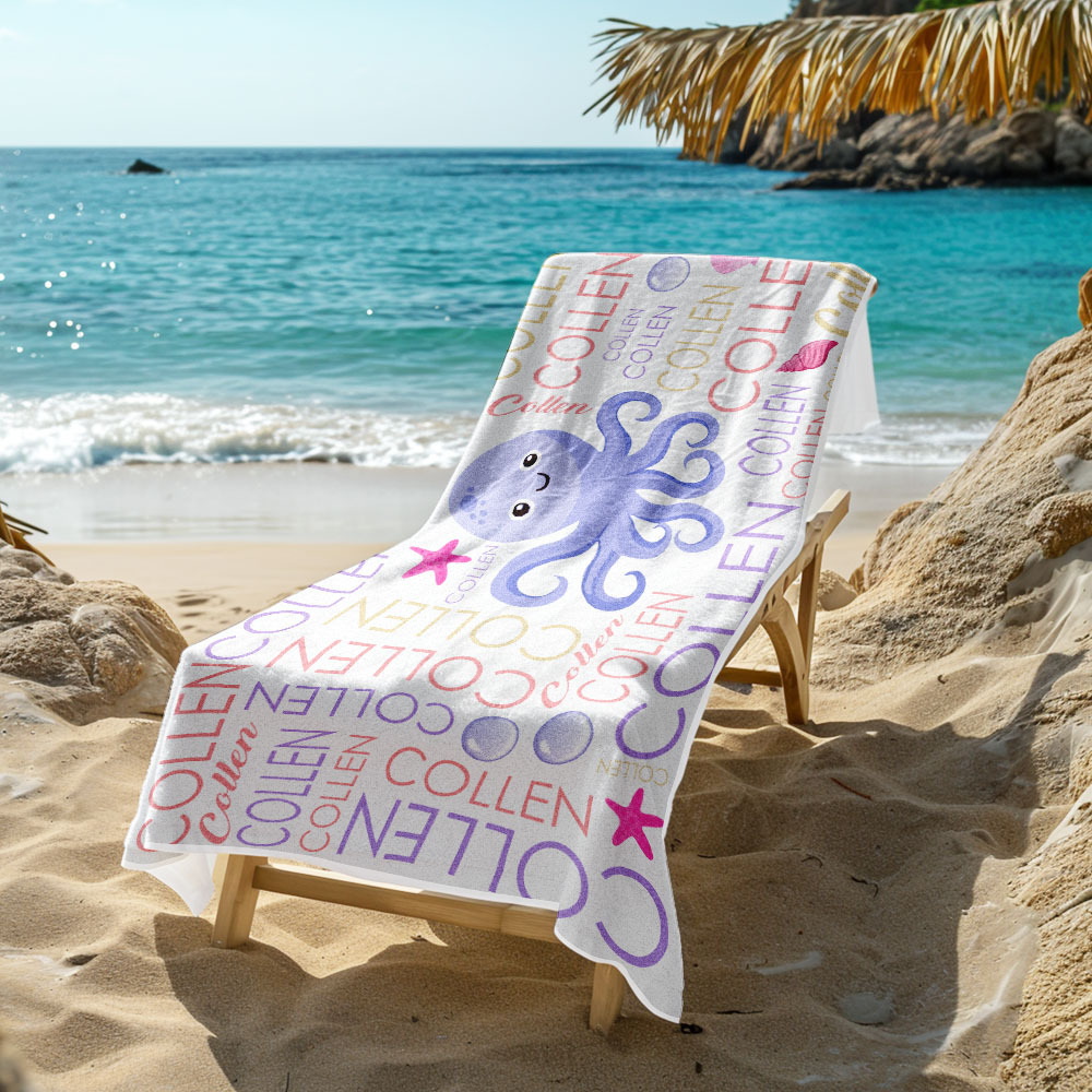 Custom Beach Towel with Name Ocean Animals Pool Towel Pool Party Gift - auphotoblanket