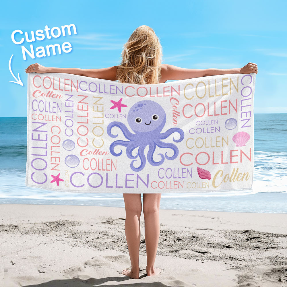 Custom Beach Towel with Name Ocean Animals Pool Towel Pool Party Gift - auphotoblanket