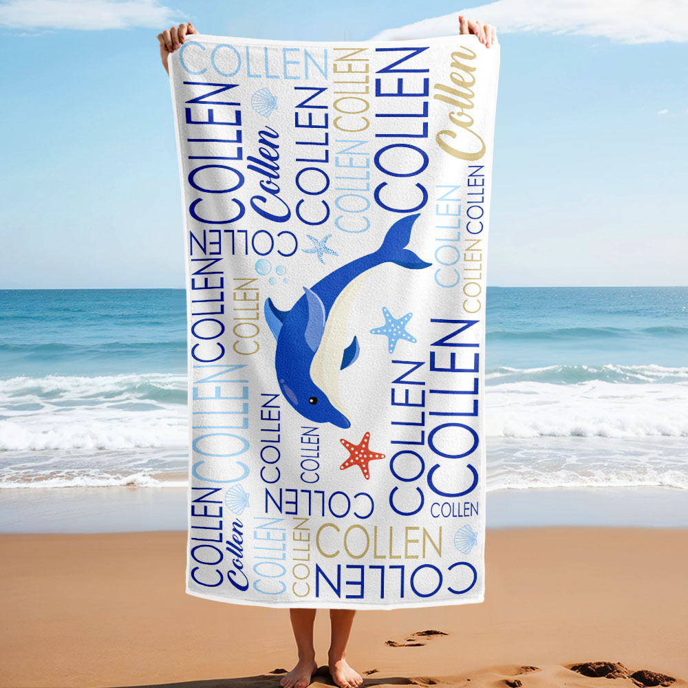 Custom Beach Towel with Name Ocean Animals Pool Towel Pool Party Gift - auphotoblanket