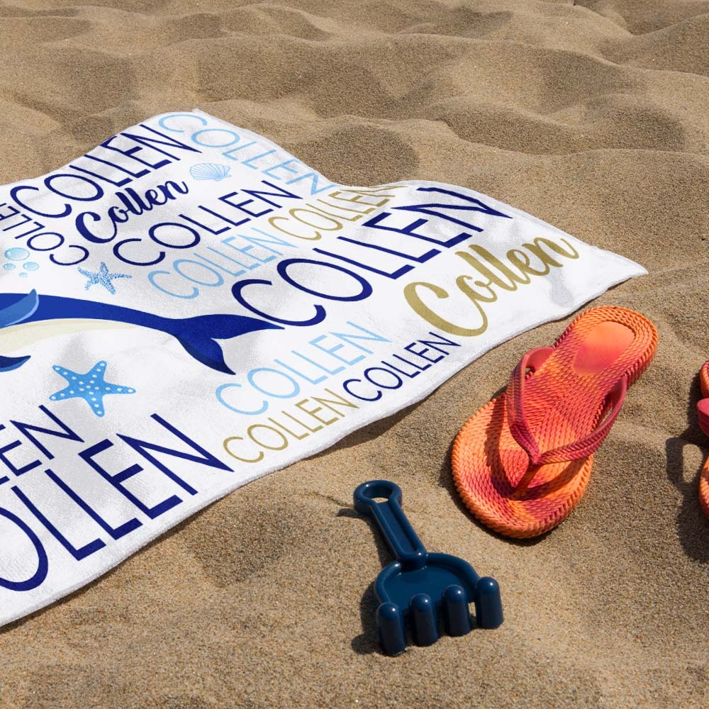 Custom Beach Towel with Name Ocean Animals Pool Towel Pool Party Gift - auphotoblanket