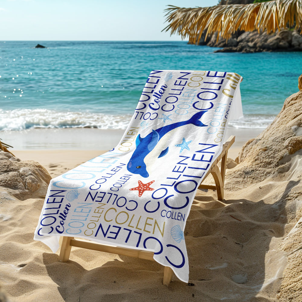 Custom Beach Towel with Name Ocean Animals Pool Towel Pool Party Gift - auphotoblanket
