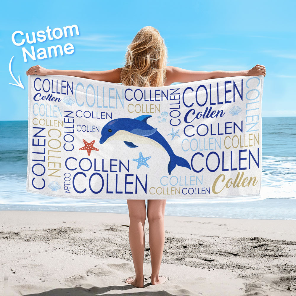 Custom Beach Towel with Name Ocean Animals Pool Towel Pool Party Gift - auphotoblanket