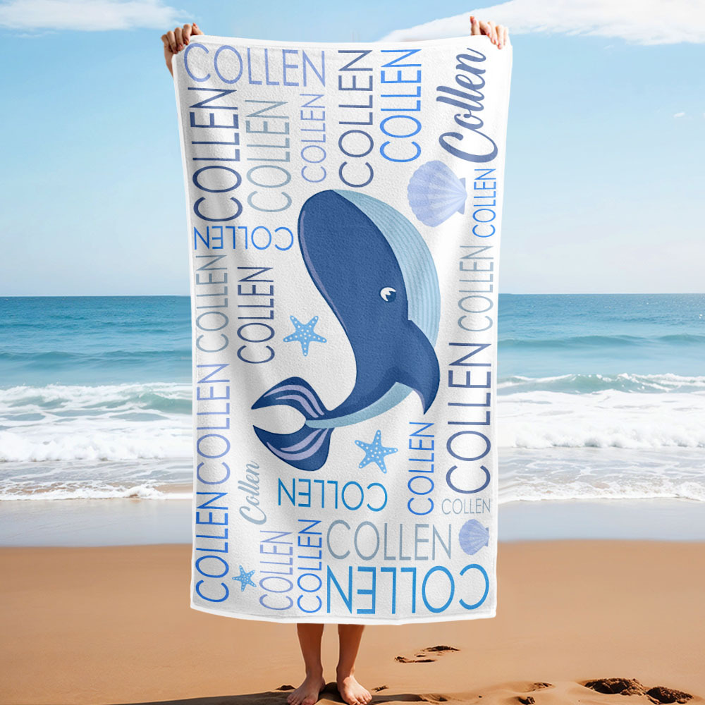 Custom Beach Towel with Name Ocean Animals Pool Towel Pool Party Gift - auphotoblanket