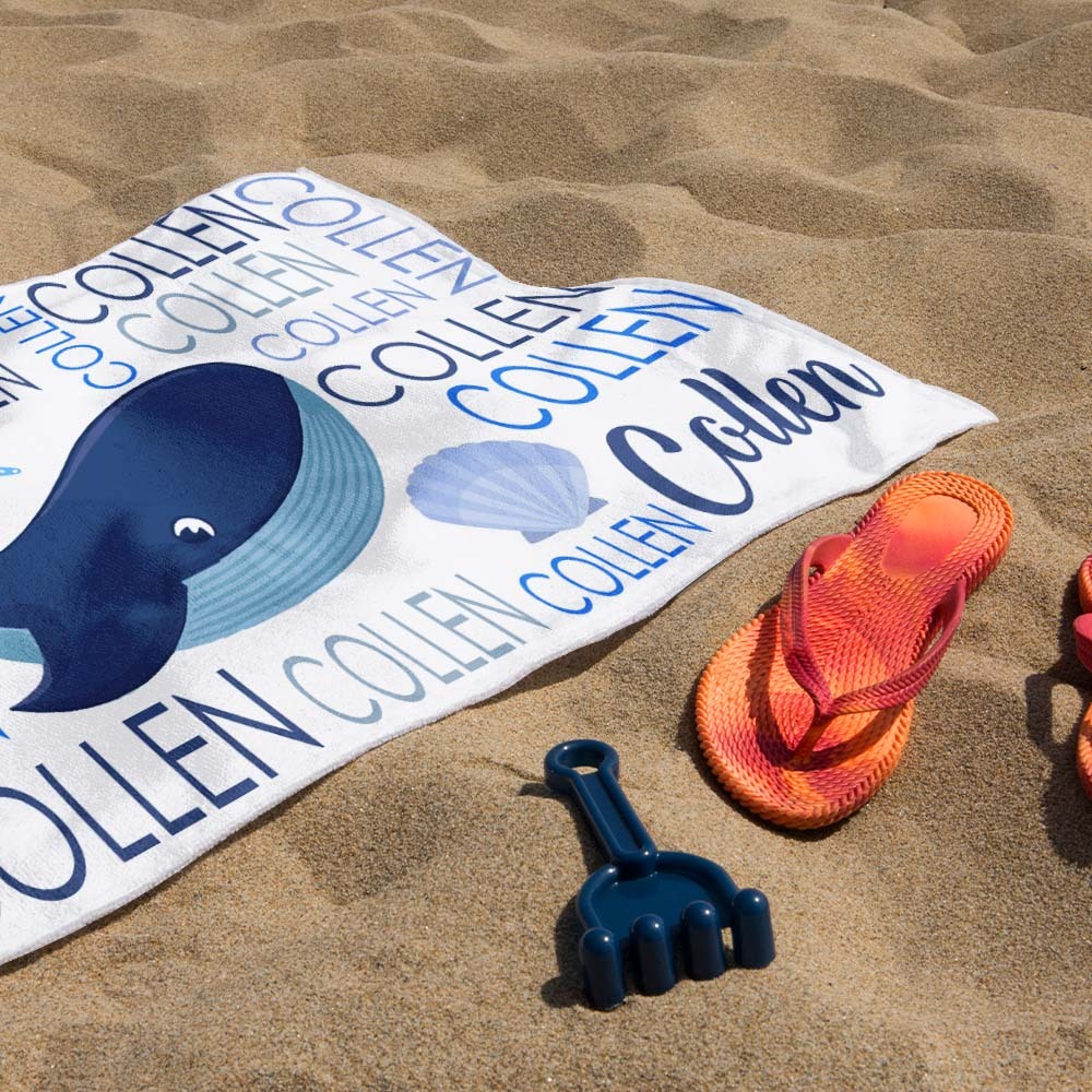 Custom Beach Towel with Name Ocean Animals Pool Towel Pool Party Gift - auphotoblanket