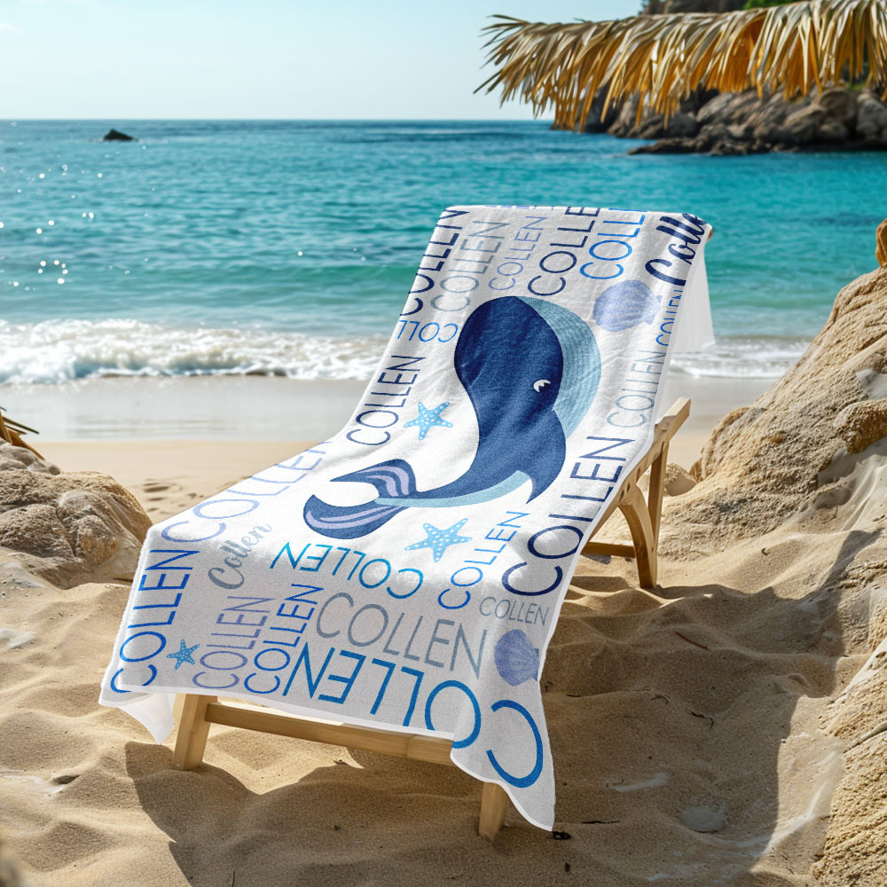 Custom Beach Towel with Name Ocean Animals Pool Towel Pool Party Gift - auphotoblanket
