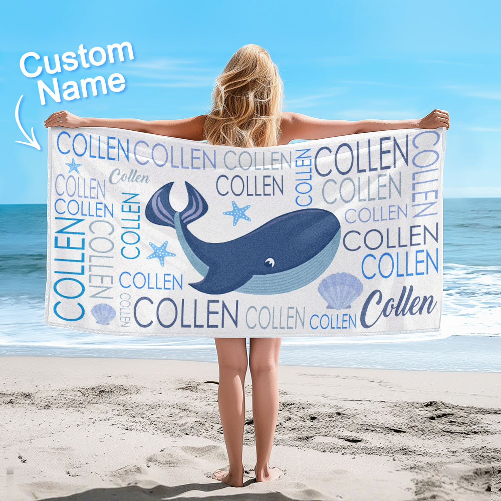 Custom Beach Towel with Name Ocean Animals Pool Towel Pool Party Gift - auphotoblanket