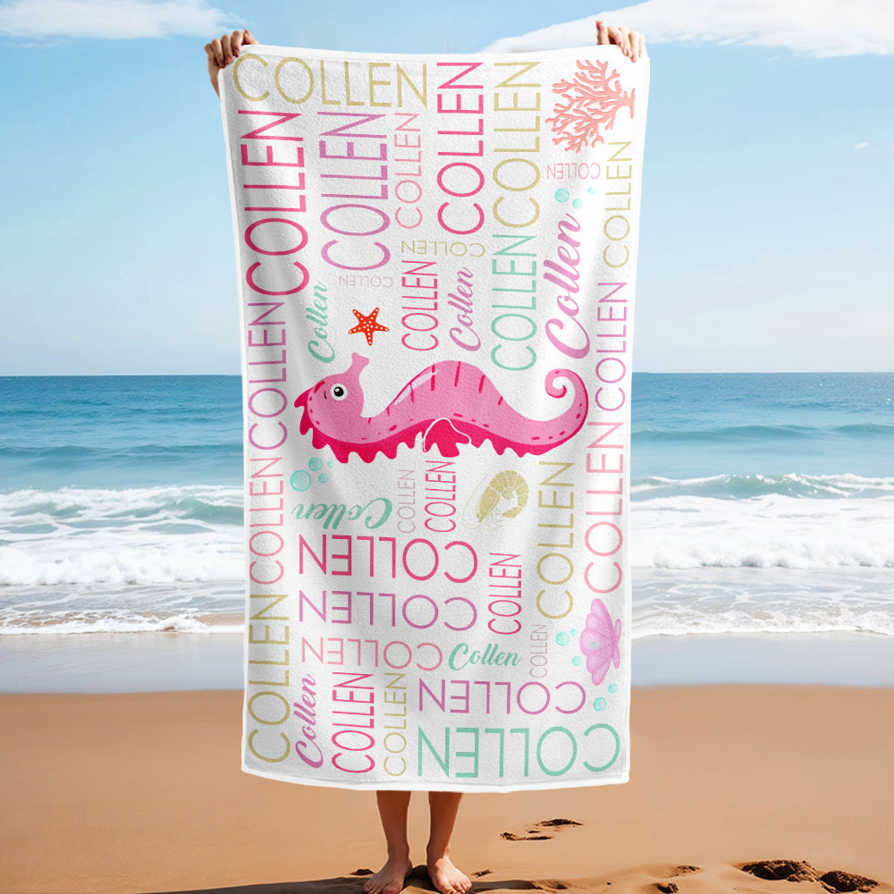 Custom Beach Towel with Name Ocean Animals Pool Towel Pool Party Gift - auphotoblanket