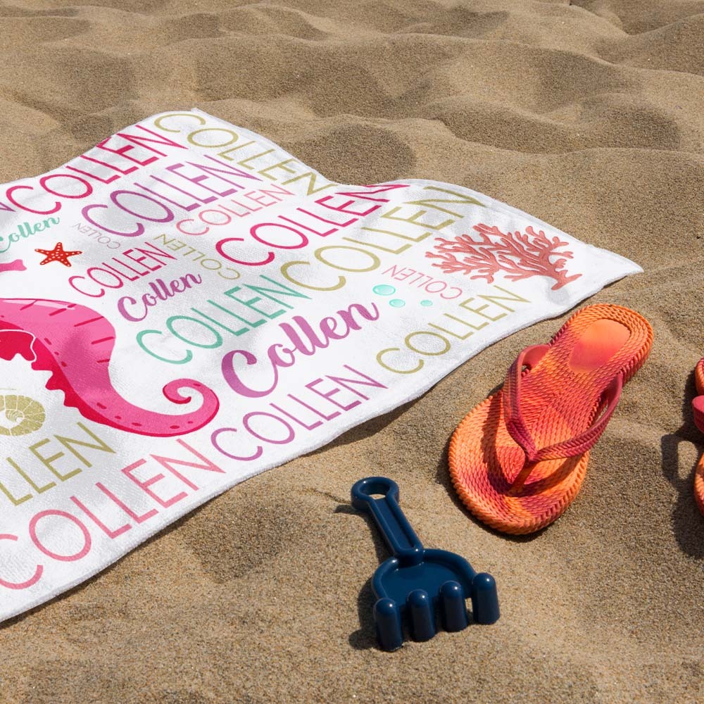 Custom Beach Towel with Name Ocean Animals Pool Towel Pool Party Gift - auphotoblanket