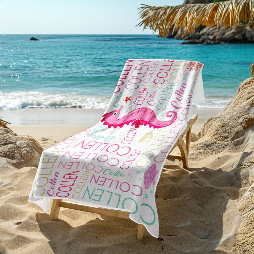Custom Beach Towel with Name Ocean Animals Pool Towel Pool Party Gift - auphotoblanket