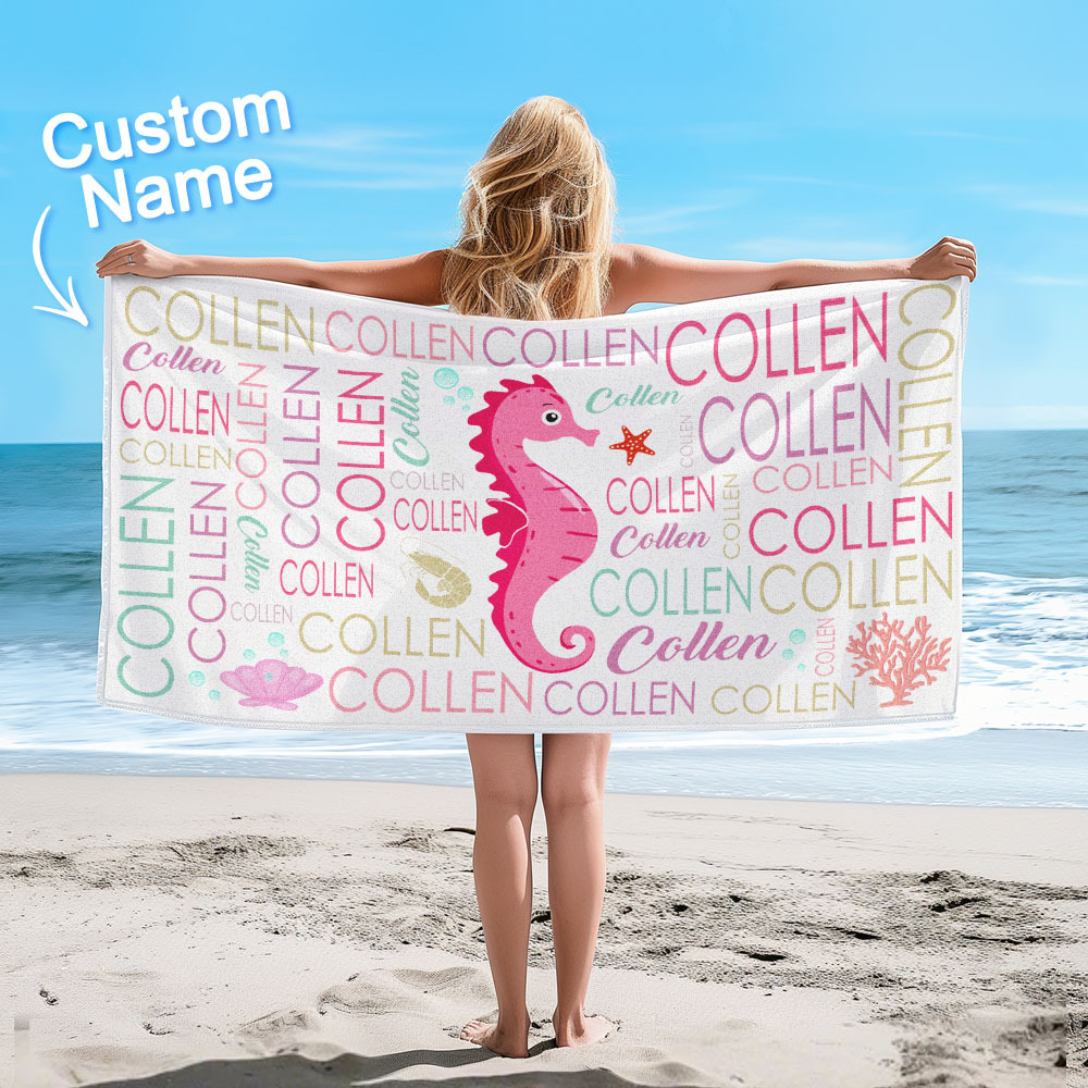 Custom Beach Towel with Name Ocean Animals Pool Towel Pool Party Gift - auphotoblanket