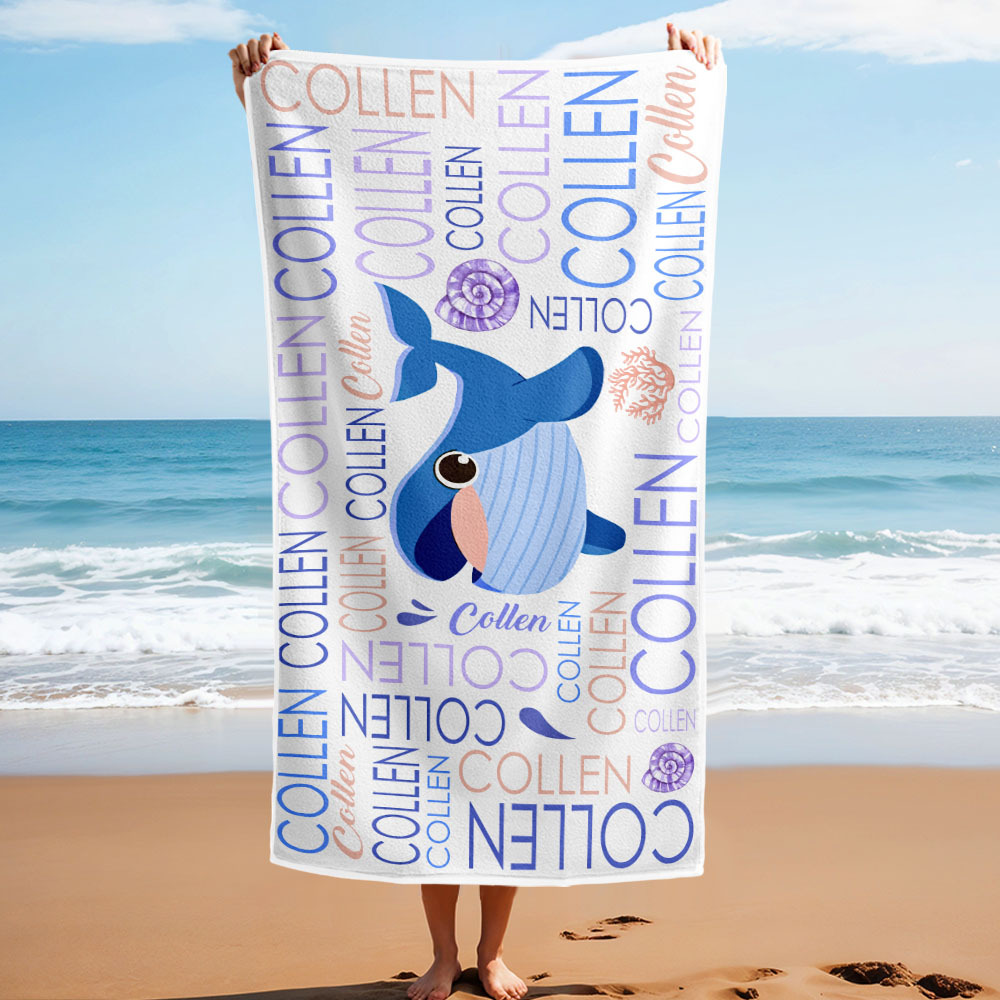 Custom Beach Towel with Name Ocean Animals Pool Towel Pool Party Gift - auphotoblanket