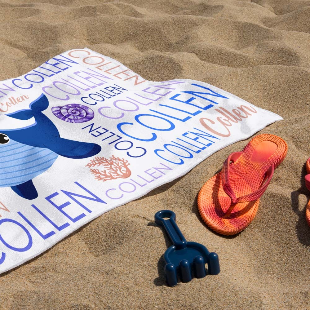 Custom Beach Towel with Name Ocean Animals Pool Towel Pool Party Gift - auphotoblanket