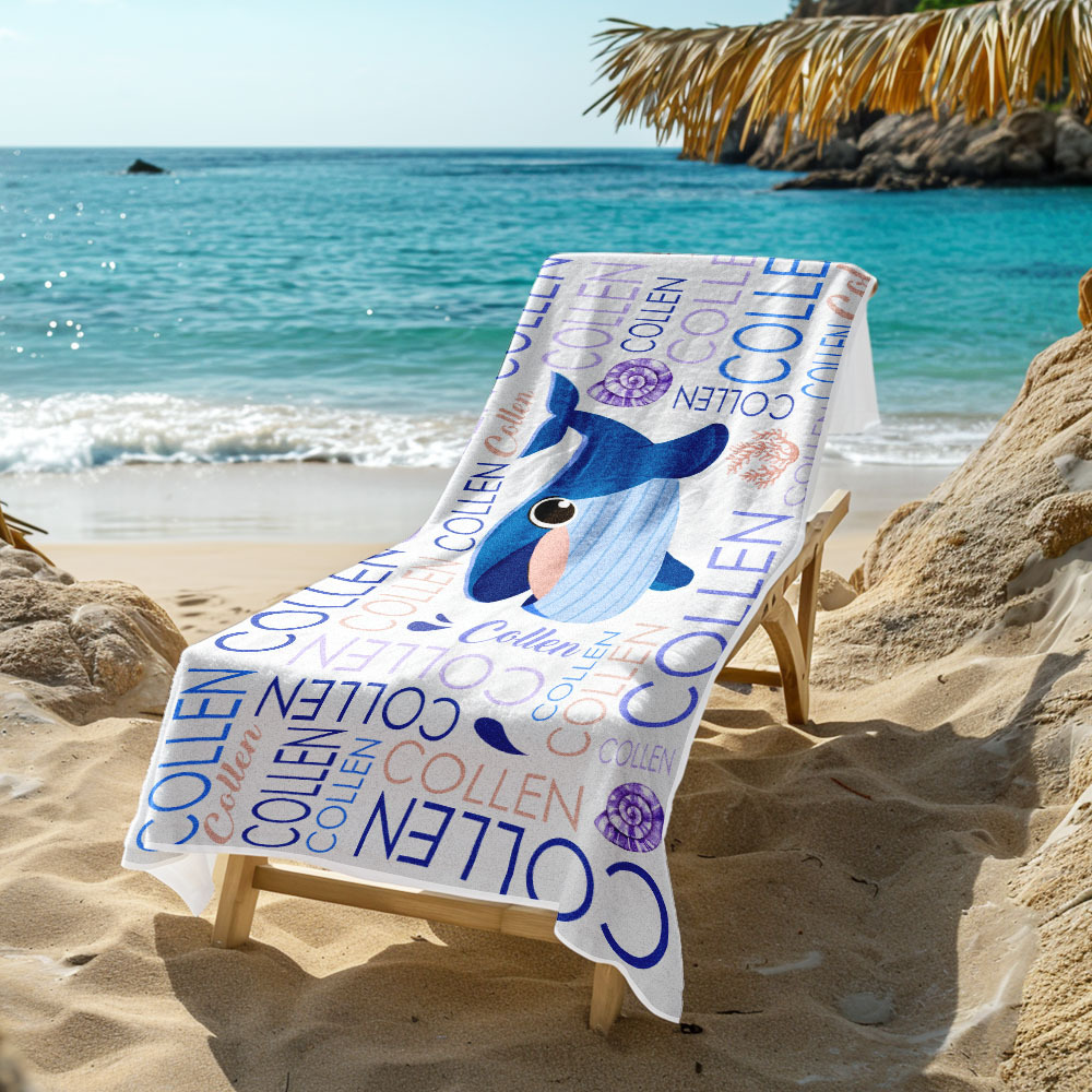 Custom Beach Towel with Name Ocean Animals Pool Towel Pool Party Gift - auphotoblanket
