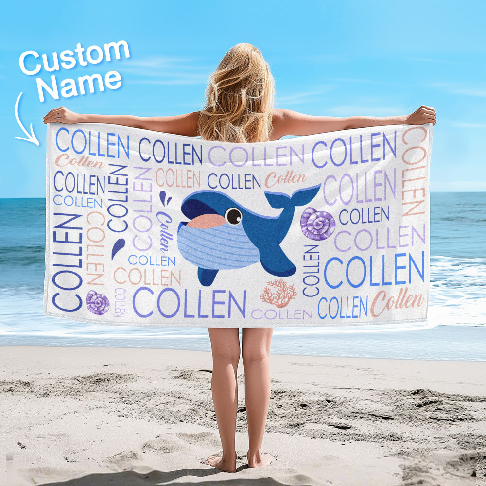 Custom Beach Towel with Name Ocean Animals Pool Towel Pool Party Gift - auphotoblanket