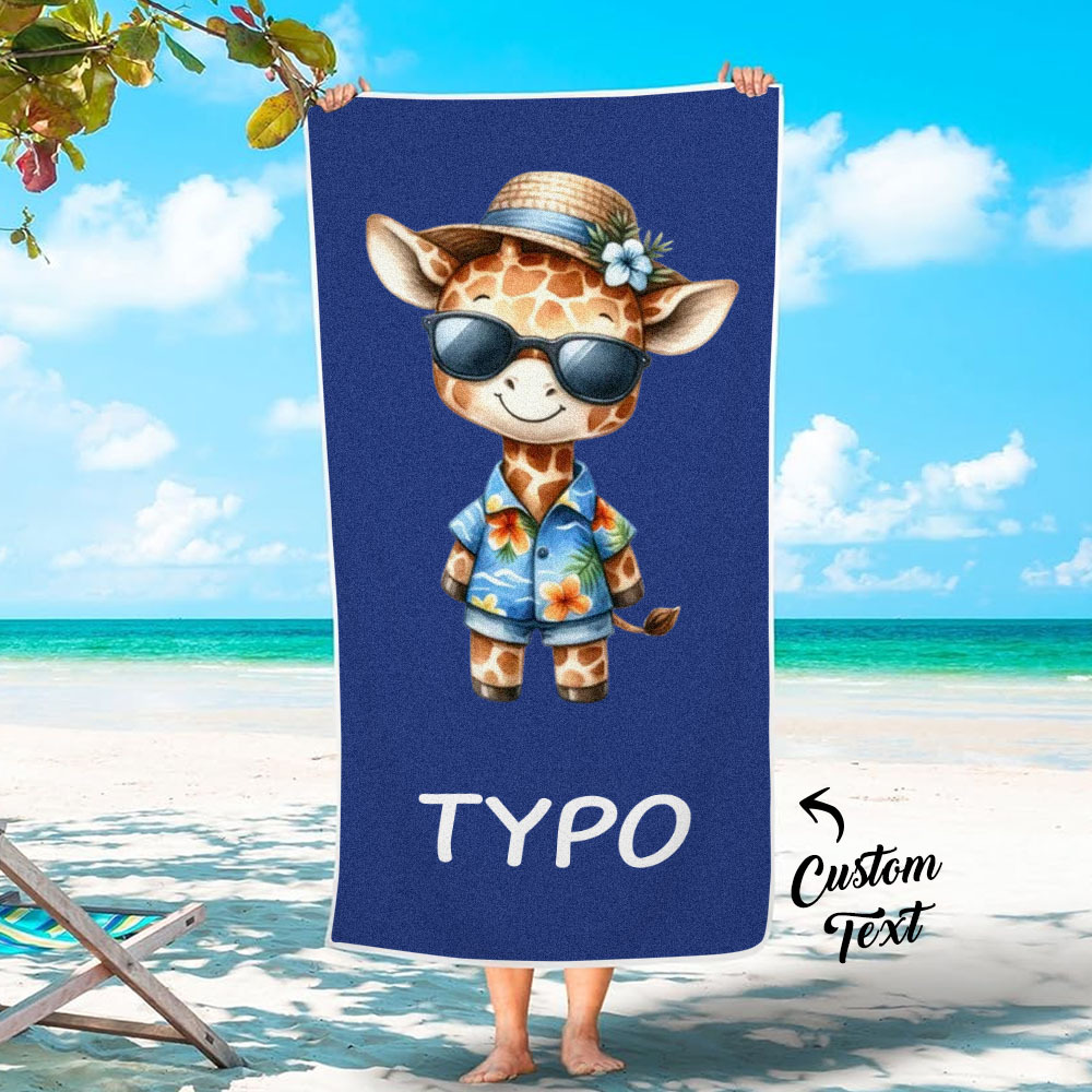 Custom Multicolor Beach Towel with Name Cartoon Animal Summer Beach Gift - auphotoblanket