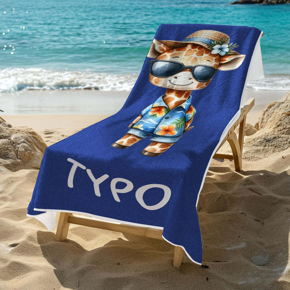 Custom Multicolor Beach Towel with Name Cartoon Animal Summer Beach Gift - auphotoblanket