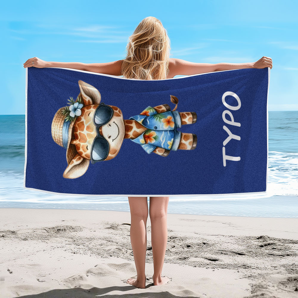 Custom Multicolor Beach Towel with Name Cartoon Animal Summer Beach Gift - auphotoblanket